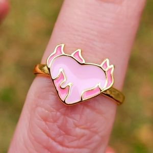 Heart on Fire Burning Love Pink Heart Flame Ring Size 7